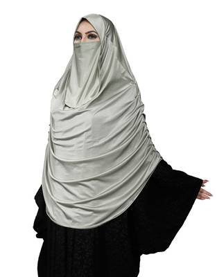 JSDC Women Casual Wear Satin Lycra Plain Long Chaderi Abaya Hijab With Naqab & Frills Style 1