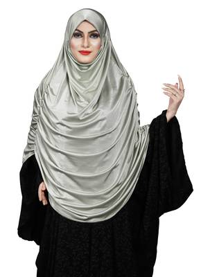 JSDC Women Casual Wear Satin Lycra Plain Long Chaderi Abaya Hijab With Naqab & Frills Style 2