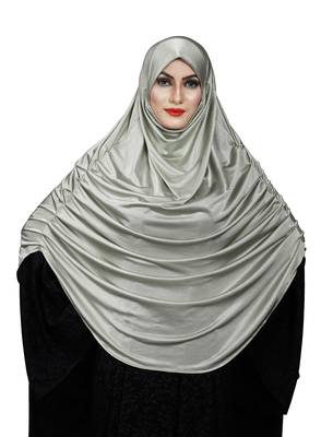 JSDC Women Casual Wear Satin Lycra Plain Long Chaderi Abaya Hijab With Naqab & Frills Style 3
