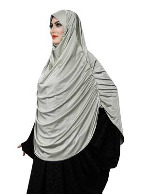JSDC Women Casual Wear Satin Lycra Plain Long Chaderi Abaya Hijab With Naqab & Frills Style 4