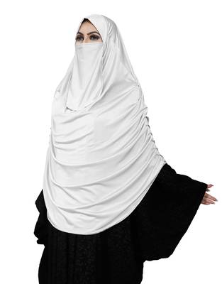 JSDC Women Satin Lycra Plain Long Chaderi Abaya Hijab With Naqab & Frills Style 1