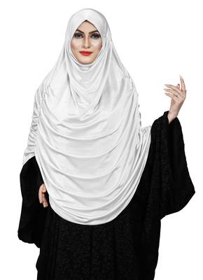 JSDC Women Satin Lycra Plain Long Chaderi Abaya Hijab With Naqab & Frills Style 2