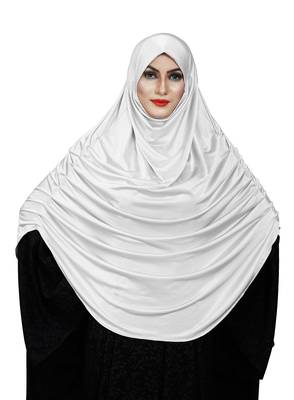 JSDC Women Satin Lycra Plain Long Chaderi Abaya Hijab With Naqab & Frills Style 3