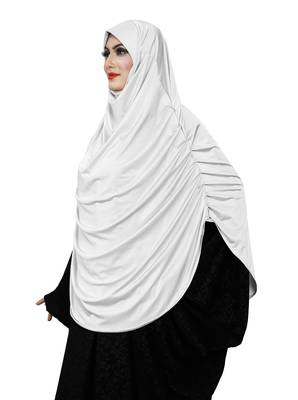 JSDC Women Satin Lycra Plain Long Chaderi Abaya Hijab With Naqab & Frills Style 4