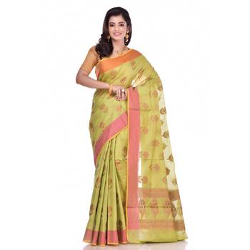 Green woven organza saree with blouse 1