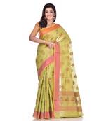 Green woven organza saree with blouse