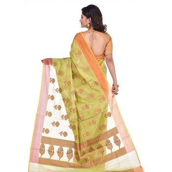 Green woven organza saree with blouse 2