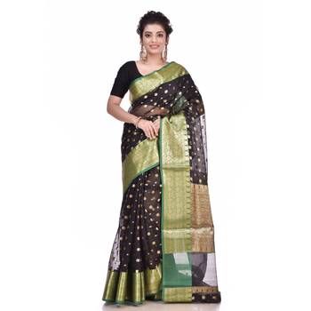 Black woven organza saree with blouse 1