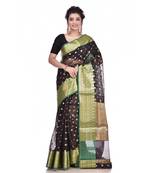 Black woven organza saree with blouse