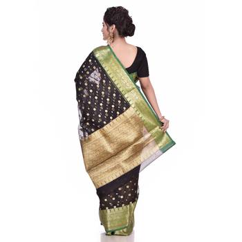 Black woven organza saree with blouse 2