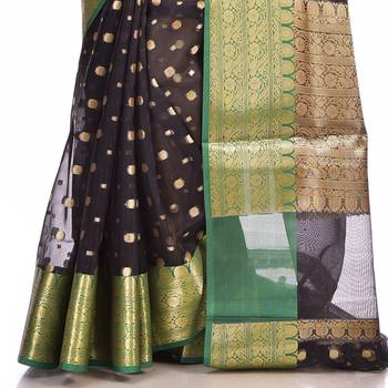 Black woven organza saree with blouse 3
