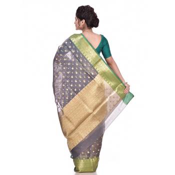 Grey woven organza saree with blouse 2