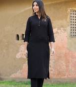 KAAJH Black Solid Cotton Casual Kurta 