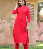 KAAJH Red Solid Cotton Casual Kurta 