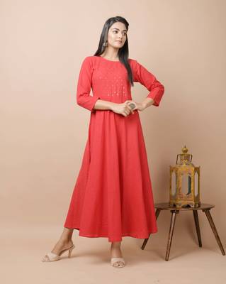 KAAJH Red Sequin Cotton Anarkali Kurta 1