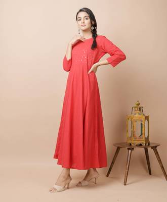 KAAJH Red Sequin Cotton Anarkali Kurta 2