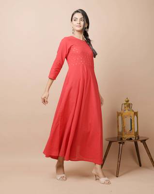 KAAJH Red Sequin Cotton Anarkali Kurta 3