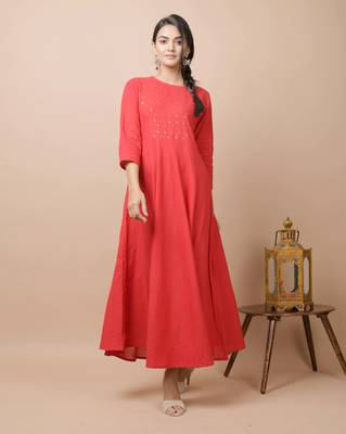 KAAJH Red Sequin Cotton Anarkali Kurta 4