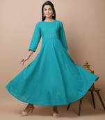 KAAJH Teal Green Sequin Cotton Anarkali Kurta