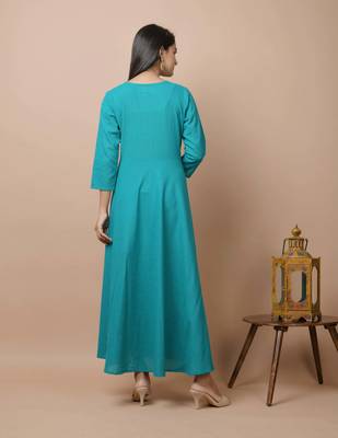 KAAJH Teal Green Sequin Cotton Anarkali Kurta 2