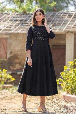 KAAJH Black Sequin Cotton Anarkali Kurta 2