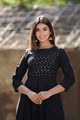 KAAJH Black Sequin Cotton Anarkali Kurta 3