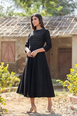 KAAJH Black Sequin Cotton Anarkali Kurta 4