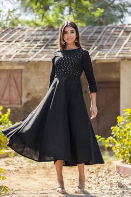 KAAJH Black Sequin Cotton Anarkali Kurta 5