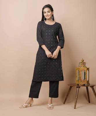 KAAJH Black Mirror Cotton Casual Kurta 1
