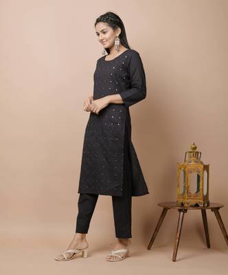 KAAJH Black Mirror Cotton Casual Kurta 2