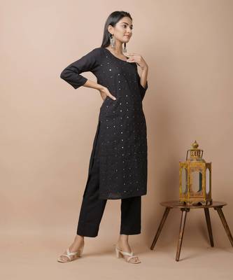 KAAJH Black Mirror Cotton Casual Kurta 3