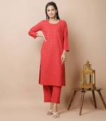 KAAJH Red Mirror Cotton Casual Kurta