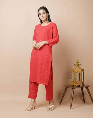 KAAJH Red Mirror Cotton Casual Kurta 2