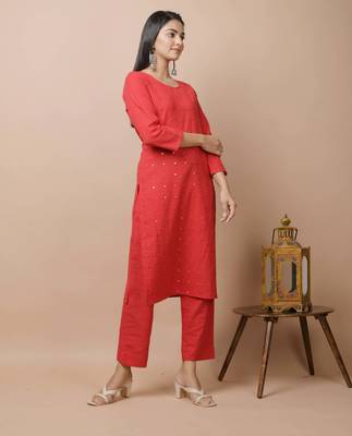 KAAJH Red Mirror Cotton Casual Kurta 3