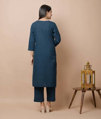 KAAJH Navy Blue Mirror Cotton Casual Kurta 2