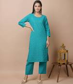 KAAJH Teal Green Mirror Cotton Casual Kurta
