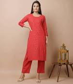 KAAJH Red Sequin Cotton Casual Kurta