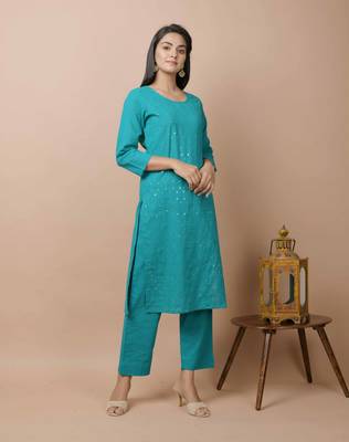 Teal-green plain cotton cotton-kurtis 2