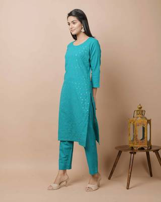 Teal-green plain cotton cotton-kurtis 3