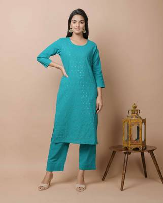 Teal-green plain cotton cotton-kurtis 4