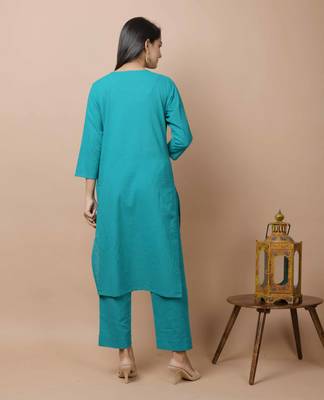 Teal-green plain cotton cotton-kurtis 5