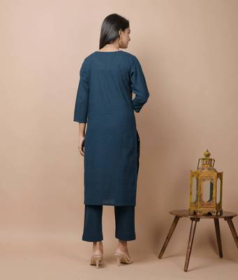 KAAJH Navy Blue Sequin Cotton Casual Kurta  5