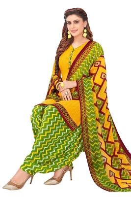 yellow printed crepe unstitched salwar with dupatta 2