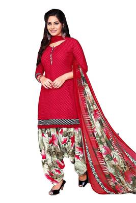 red printed crepe unstitched salwar with dupatta 2