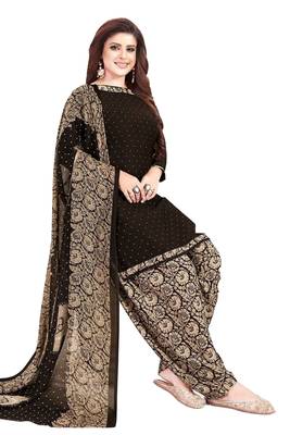 brown printed crepe unstitched salwar with dupatta 2