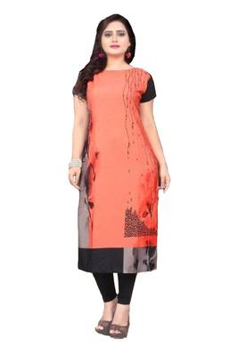 orange printed crepe kurti 1