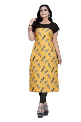 yellow printed crepe kurti 3