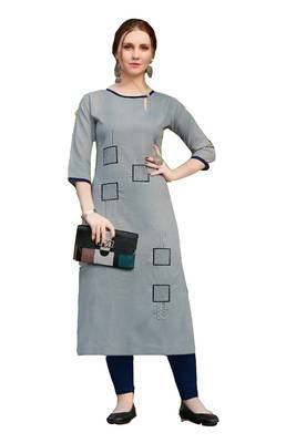 Grey Embroidered Cotton Silk Kurti 2