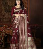 Maroon woven art silk saree with blouse