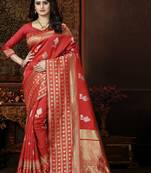 Red woven art silk saree with blouse